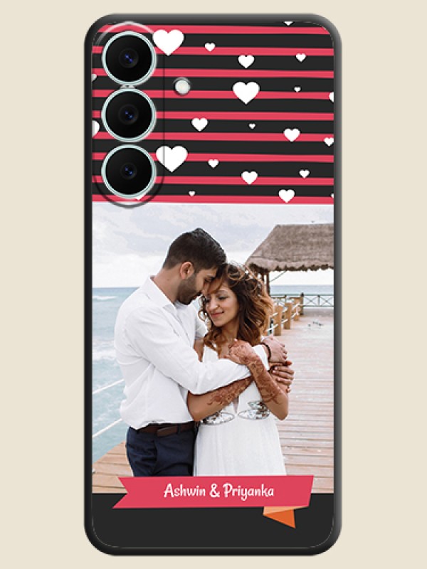 White Color Love Symbols with Pink Lines Pattern On Space Black Custom Soft Matte Mobile Back Cover - Samsung Galaxy S26 FE 5G