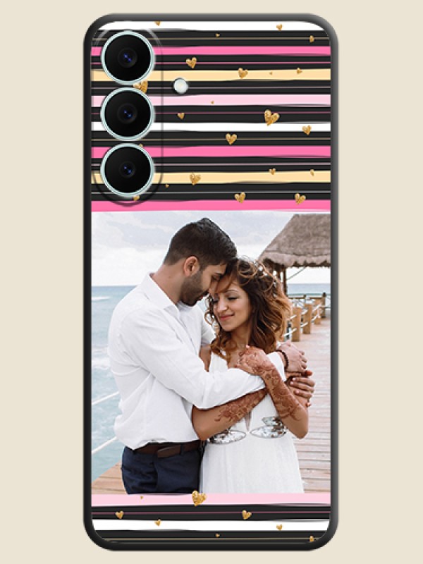 Multicolor Lines and Golden Love Symbols Design on Photo On Space Black Custom Soft Matte Mobile Back Cover - Samsung Galaxy S26 FE 5G