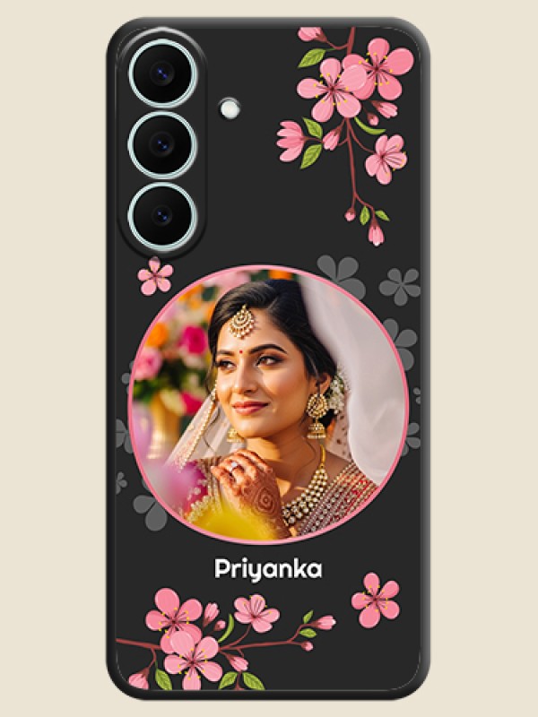 Round Image with Pink Color Floral Design on Photo On Space Black Custom Soft Matte Mobile Back Cover - Samsung Galaxy S26 FE 5G