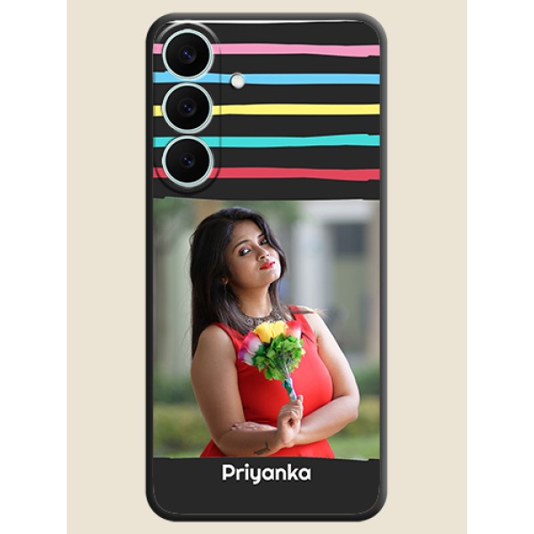 Multicolor Lines with Image On Space Black Custom Soft Matte Mobile Back Cover - Samsung Galaxy S26 FE 5G Multicolor Lines with Image On Space Black Custom Soft Matte Mobile Back Cover - Samsung Galaxy S26 FE 5G