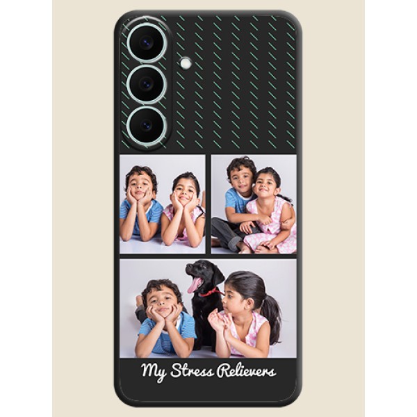 Cross Dotted Pattern with 2 Image Holder On Space Black Custom Soft Matte Mobile Back Cover - Samsung Galaxy S26 FE 5G Cross Dotted Pattern with 2 Image Holder On Space Black Custom Soft Matte Mobile Back Cover - Samsung Galaxy S26 FE 5G
