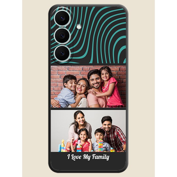 Wave Pattern with 2 Image Holder On Space Black Custom Soft Matte Mobile Back Cover - Samsung Galaxy S26 FE 5G Wave Pattern with 2 Image Holder On Space Black Custom Soft Matte Mobile Back Cover - Samsung Galaxy S26 FE 5G