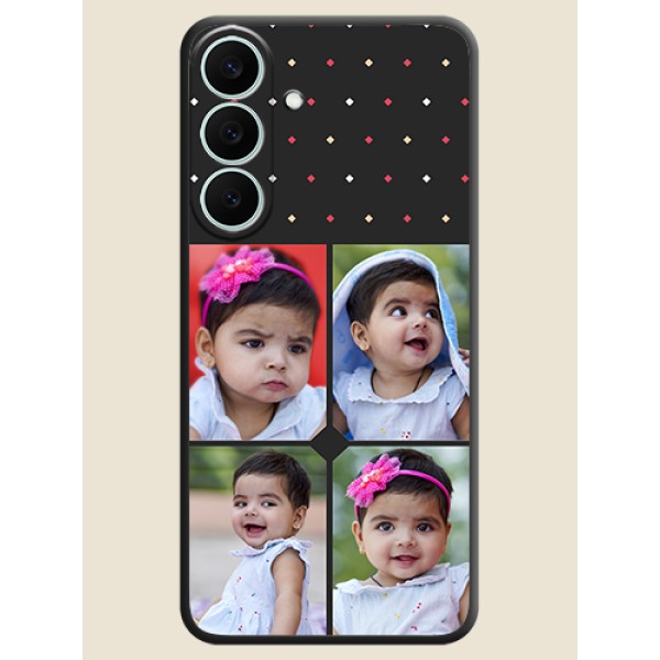 Multicolor Dotted Pattern with 4 Image Holder On Space Black Custom Soft Matte Mobile Back Cover - Samsung Galaxy S26 FE 5G Multicolor Dotted Pattern with 4 Image Holder On Space Black Custom Soft Matte Mobile Back Cover - Samsung Galaxy S26 FE 5G