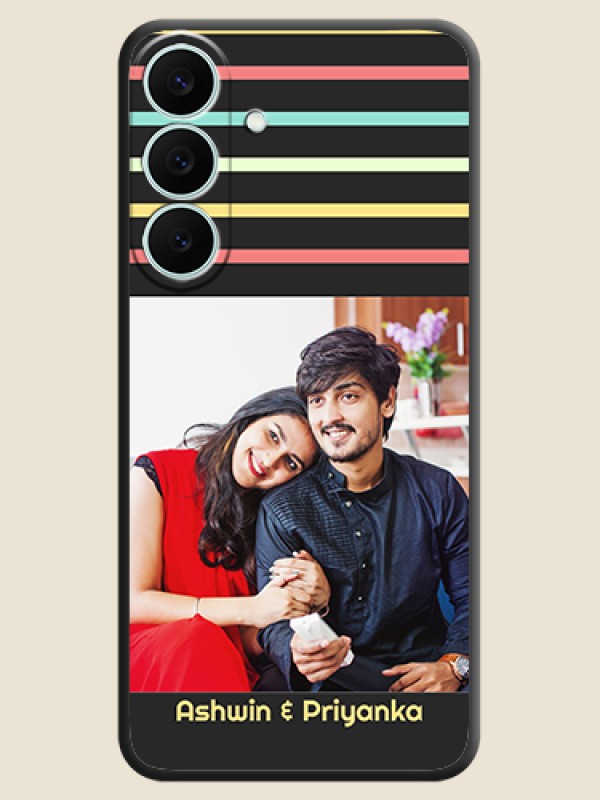 Color Stripes with Photo and Text on Photo On Space Black Custom Soft Matte Mobile Back Cover - Samsung Galaxy S26 FE 5G