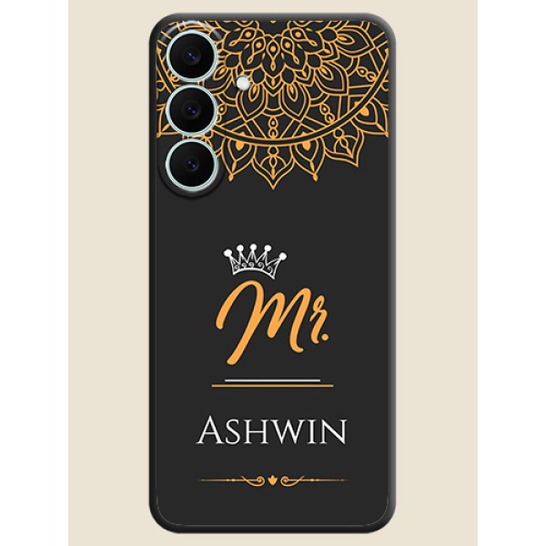 Mr Name with Floral Design On Space Black Custom Soft Matte Mobile Back Cover - Samsung Galaxy S26 FE 5G