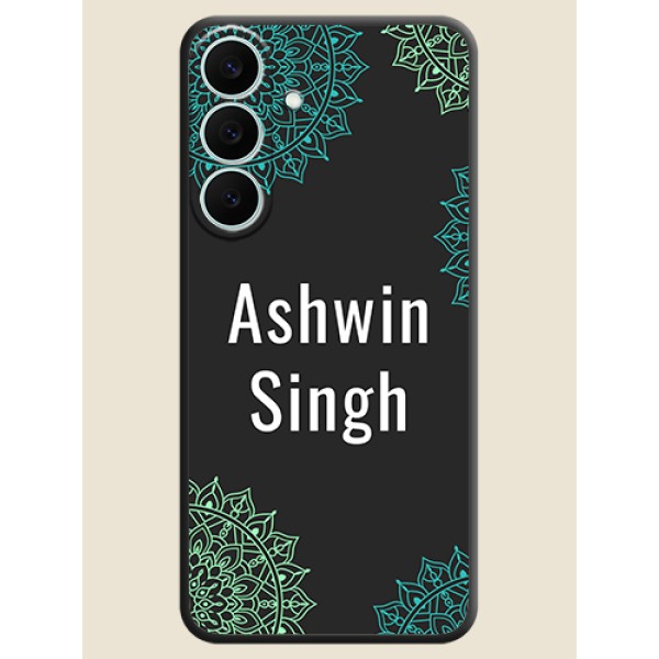 Your Name with Floral Design On Space Black Custom Soft Matte Mobile Back Cover - Samsung Galaxy S26 FE 5G