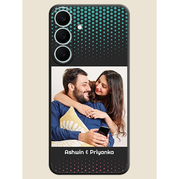 Faded Dots with Grunge Photo Frame and Text On Space Black Custom Soft Matte Mobile Back Cover - Samsung Galaxy S26 FE 5G Faded Dots with Grunge Photo Frame and Text On Space Black Custom Soft Matte Mobile Back Cover - Samsung Galaxy S26 FE 5G