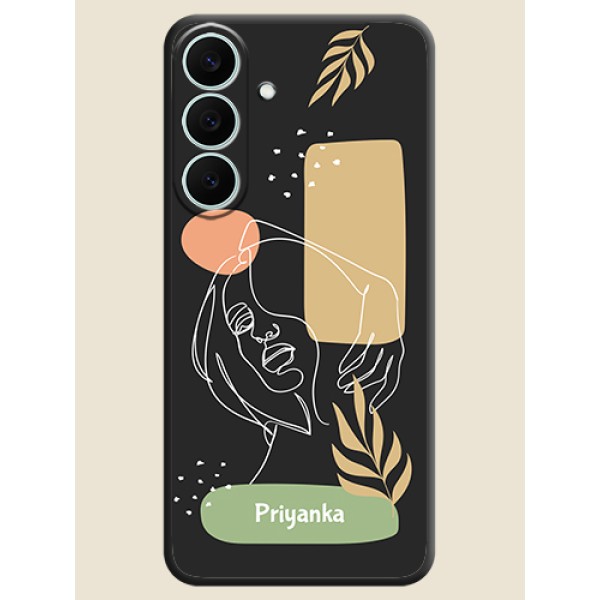 Custom Text With Line Art Of Women & Leaves Design On Space Black Custom Soft Matte Mobile Back Cover - Samsung Galaxy S26 FE 5G Custom Text With Line Art Of Women & Leaves Design On Space Black Custom Soft Matte Mobile Back Cover - Samsung Galaxy S26 FE 5G