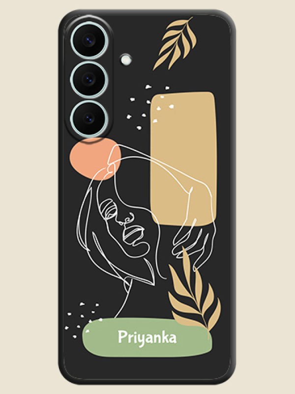 Custom Text With Line Art Of Women & Leaves Design On Space Black Custom Soft Matte Mobile Back Cover - Samsung Galaxy S26 FE 5G
