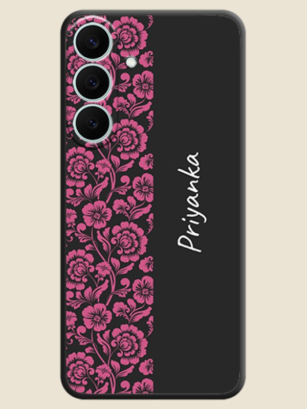 Pink Floral Pattern Design With Custom Text On Space Black Custom Soft Matte Mobile Back Cover - Samsung Galaxy S26 FE 5G