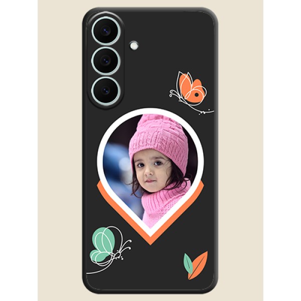Upload Pic With Simple Butterly Design On Space Black Custom Soft Matte Mobile Back Cover - Samsung Galaxy S26 FE 5G Upload Pic With Simple Butterly Design On Space Black Custom Soft Matte Mobile Back Cover - Samsung Galaxy S26 FE 5G