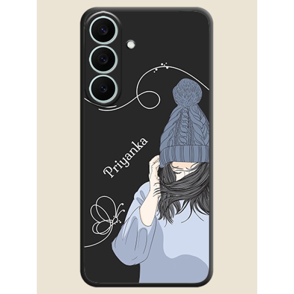 Girl With Blue Winter Outfiit Custom Text Design On Space Black Custom Soft Matte Mobile Back Cover - Samsung Galaxy S26 FE 5G Girl With Blue Winter Outfiit Custom Text Design On Space Black Custom Soft Matte Mobile Back Cover - Samsung Galaxy S26 FE 5G
