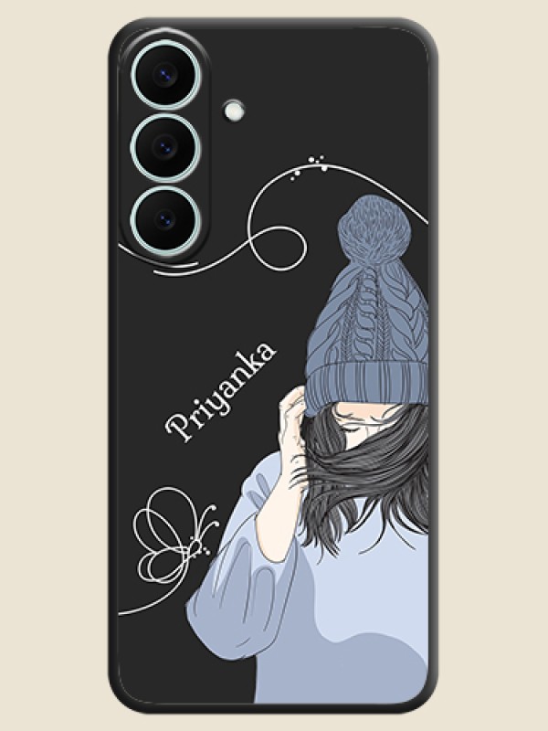 Girl With Blue Winter Outfiit Custom Text Design On Space Black Custom Soft Matte Mobile Back Cover - Samsung Galaxy S26 FE 5G