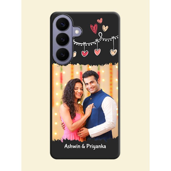 Pink Love Hangings with Name On Space Black Custom Soft Matte Mobile Back Cover - Samsung Galaxy S26 Plus 5G Pink Love Hangings with Name On Space Black Custom Soft Matte Mobile Back Cover - Samsung Galaxy S26 Plus 5G