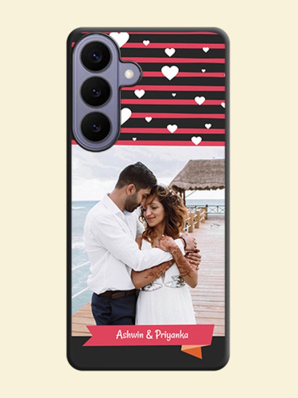 White Color Love Symbols with Pink Lines Pattern On Space Black Custom Soft Matte Mobile Back Cover - Samsung Galaxy S26 Plus 5G