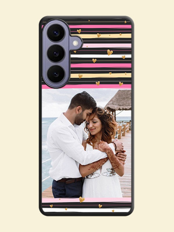 Multicolor Lines and Golden Love Symbols Design on Photo On Space Black Custom Soft Matte Mobile Back Cover - Samsung Galaxy S26 Plus 5G