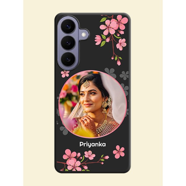 Round Image with Pink Color Floral Design on Photo On Space Black Custom Soft Matte Mobile Back Cover - Samsung Galaxy S26 Plus 5G Round Image with Pink Color Floral Design on Photo On Space Black Custom Soft Matte Mobile Back Cover - Samsung Galaxy S26 Plus 5G