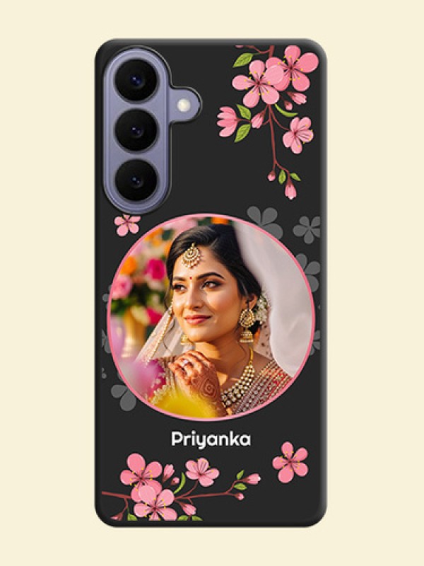 Round Image with Pink Color Floral Design on Photo On Space Black Custom Soft Matte Mobile Back Cover - Samsung Galaxy S26 Plus 5G