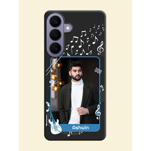 Musical Theme Design with Text on Photo On Space Black Custom Soft Matte Mobile Back Cover - Samsung Galaxy S26 Plus 5G