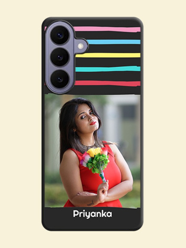 Multicolor Lines with Image On Space Black Custom Soft Matte Mobile Back Cover - Samsung Galaxy S26 Plus 5G