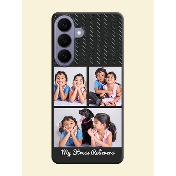 Cross Dotted Pattern with 2 Image Holder On Space Black Custom Soft Matte Mobile Back Cover - Samsung Galaxy S26 Plus 5G Cross Dotted Pattern with 2 Image Holder On Space Black Custom Soft Matte Mobile Back Cover - Samsung Galaxy S26 Plus 5G