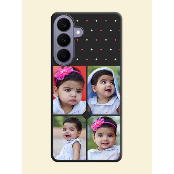 Multicolor Dotted Pattern with 4 Image Holder On Space Black Custom Soft Matte Mobile Back Cover - Samsung Galaxy S26 Plus 5G Multicolor Dotted Pattern with 4 Image Holder On Space Black Custom Soft Matte Mobile Back Cover - Samsung Galaxy S26 Plus 5G