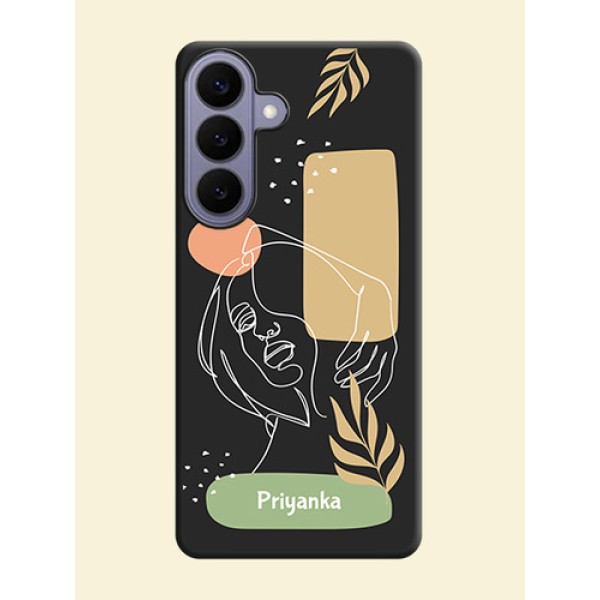 Custom Text With Line Art Of Women & Leaves Design On Space Black Custom Soft Matte Mobile Back Cover - Samsung Galaxy S26 Plus 5G Custom Text With Line Art Of Women & Leaves Design On Space Black Custom Soft Matte Mobile Back Cover - Samsung Galaxy S26 Plus 5G