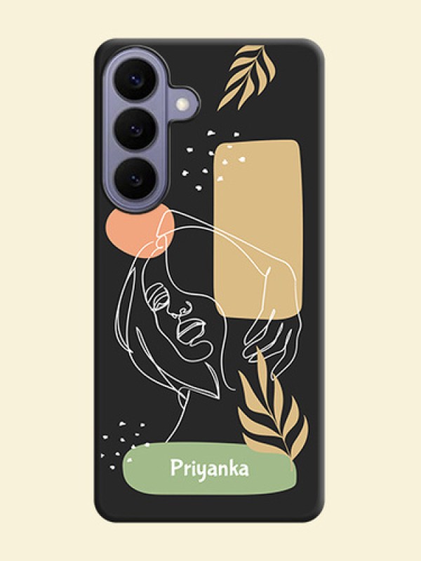 Custom Text With Line Art Of Women & Leaves Design On Space Black Custom Soft Matte Mobile Back Cover - Samsung Galaxy S26 Plus 5G