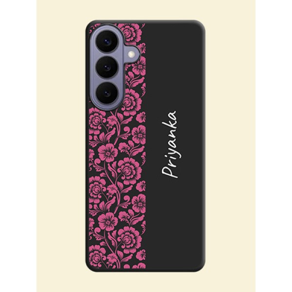 Pink Floral Pattern Design With Custom Text On Space Black Custom Soft Matte Mobile Back Cover - Samsung Galaxy S26 Plus 5G Pink Floral Pattern Design With Custom Text On Space Black Custom Soft Matte Mobile Back Cover - Samsung Galaxy S26 Plus 5G