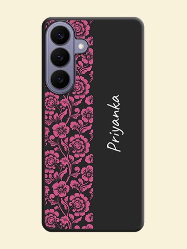 Pink Floral Pattern Design With Custom Text On Space Black Custom Soft Matte Mobile Back Cover - Samsung Galaxy S26 Plus 5G
