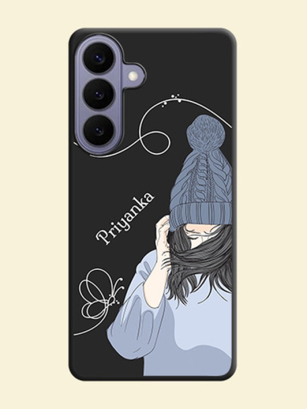Girl With Blue Winter Outfiit Custom Text Design On Space Black Custom Soft Matte Mobile Back Cover - Samsung Galaxy S26 Plus 5G