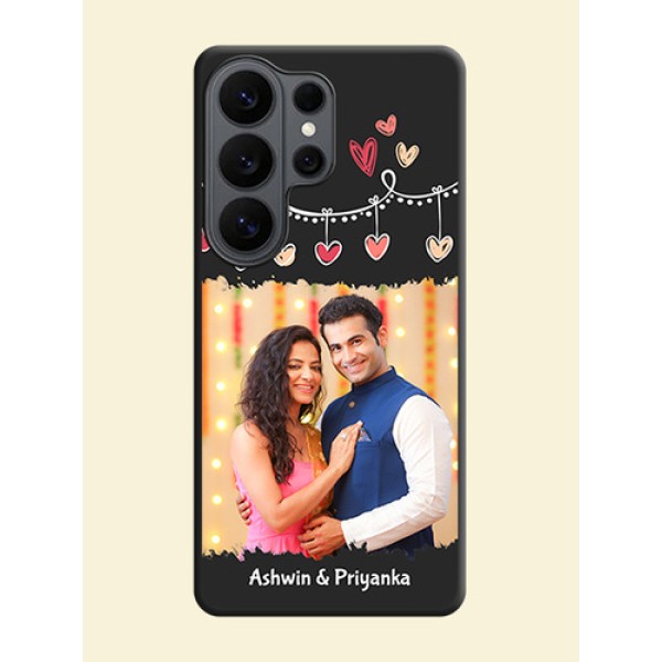 Pink Love Hangings with Name On Space Black Custom Soft Matte Mobile Back Cover - Samsung Galaxy S26 Ultra 5G Pink Love Hangings with Name On Space Black Custom Soft Matte Mobile Back Cover - Samsung Galaxy S26 Ultra 5G
