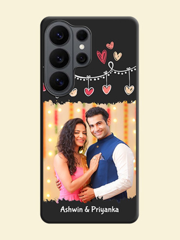 Pink Love Hangings with Name On Space Black Custom Soft Matte Mobile Back Cover - Samsung Galaxy S26 Ultra 5G