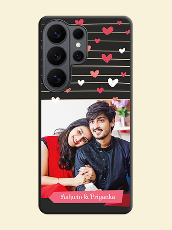 Love Pattern with Name on Pink Ribbon on Photo On Space Black Custom Soft Matte Mobile Back Cover - Samsung Galaxy S26 Ultra 5G