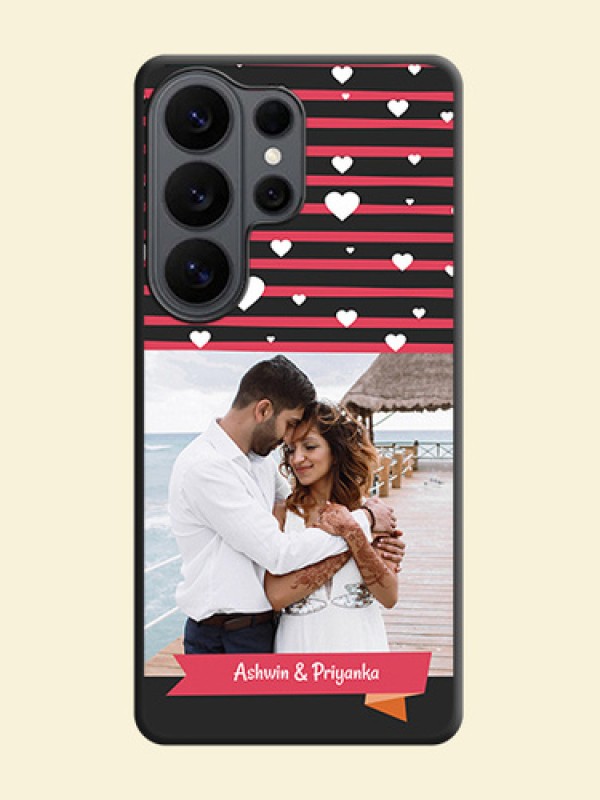 White Color Love Symbols with Pink Lines Pattern On Space Black Custom Soft Matte Mobile Back Cover - Samsung Galaxy S26 Ultra 5G