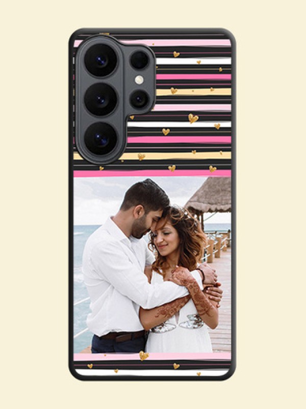 Multicolor Lines and Golden Love Symbols Design on Photo On Space Black Custom Soft Matte Mobile Back Cover - Samsung Galaxy S26 Ultra 5G