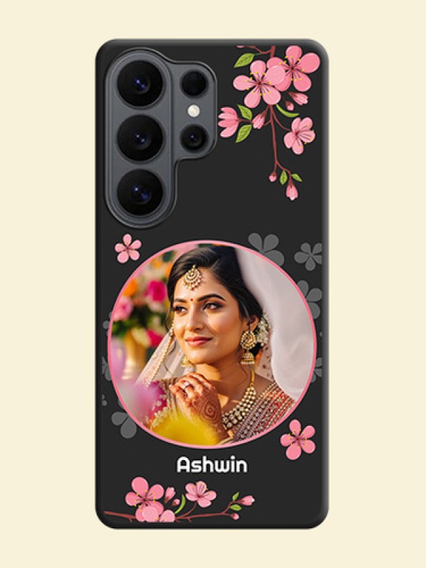 Round Image with Pink Color Floral Design on Photo On Space Black Custom Soft Matte Mobile Back Cover - Samsung Galaxy S26 Ultra 5G
