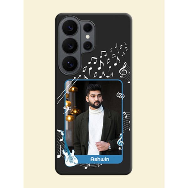 Musical Theme Design with Text on Photo On Space Black Custom Soft Matte Mobile Back Cover - Samsung Galaxy S26 Ultra 5G