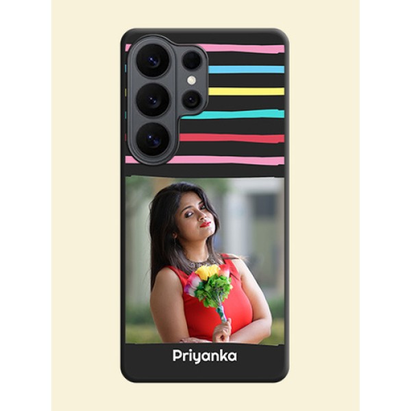 Multicolor Lines with Image On Space Black Custom Soft Matte Mobile Back Cover - Samsung Galaxy S26 Ultra 5G Multicolor Lines with Image On Space Black Custom Soft Matte Mobile Back Cover - Samsung Galaxy S26 Ultra 5G