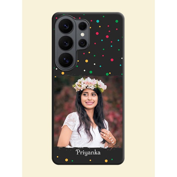 Multicolor Dotted Pattern with Text On Space Black Custom Soft Matte Mobile Back Cover - Samsung Galaxy S26 Ultra 5G Multicolor Dotted Pattern with Text On Space Black Custom Soft Matte Mobile Back Cover - Samsung Galaxy S26 Ultra 5G