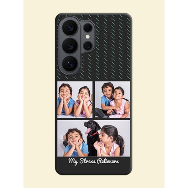 Cross Dotted Pattern with 2 Image Holder On Space Black Custom Soft Matte Mobile Back Cover - Samsung Galaxy S26 Ultra 5G Cross Dotted Pattern with 2 Image Holder On Space Black Custom Soft Matte Mobile Back Cover - Samsung Galaxy S26 Ultra 5G