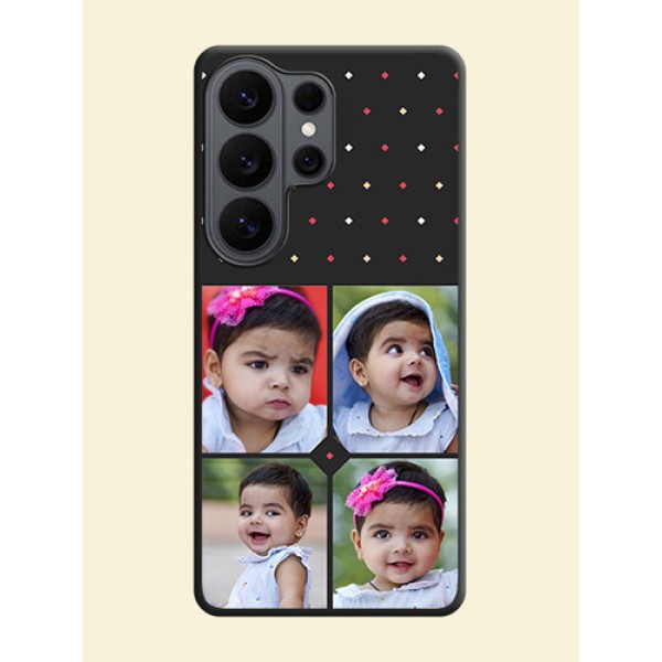 Multicolor Dotted Pattern with 4 Image Holder On Space Black Custom Soft Matte Mobile Back Cover - Samsung Galaxy S26 Ultra 5G Multicolor Dotted Pattern with 4 Image Holder On Space Black Custom Soft Matte Mobile Back Cover - Samsung Galaxy S26 Ultra 5G