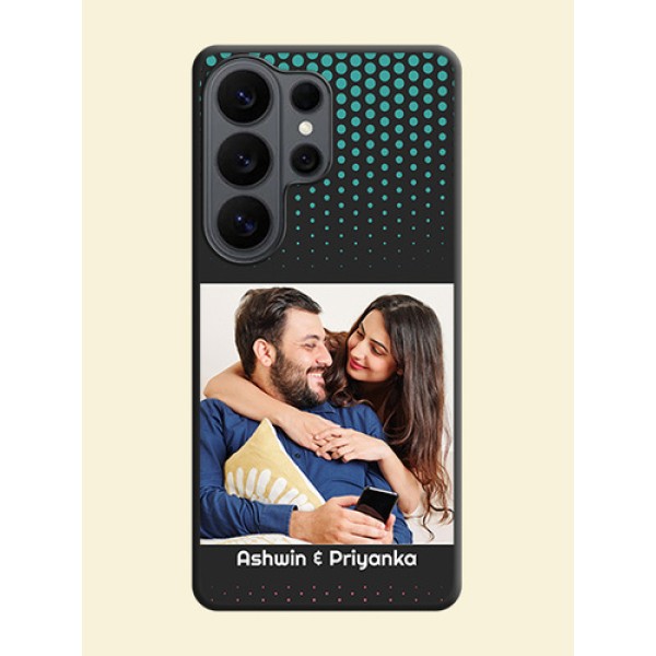 Faded Dots with Grunge Photo Frame and Text On Space Black Custom Soft Matte Mobile Back Cover - Samsung Galaxy S26 Ultra 5G Faded Dots with Grunge Photo Frame and Text On Space Black Custom Soft Matte Mobile Back Cover - Samsung Galaxy S26 Ultra 5G