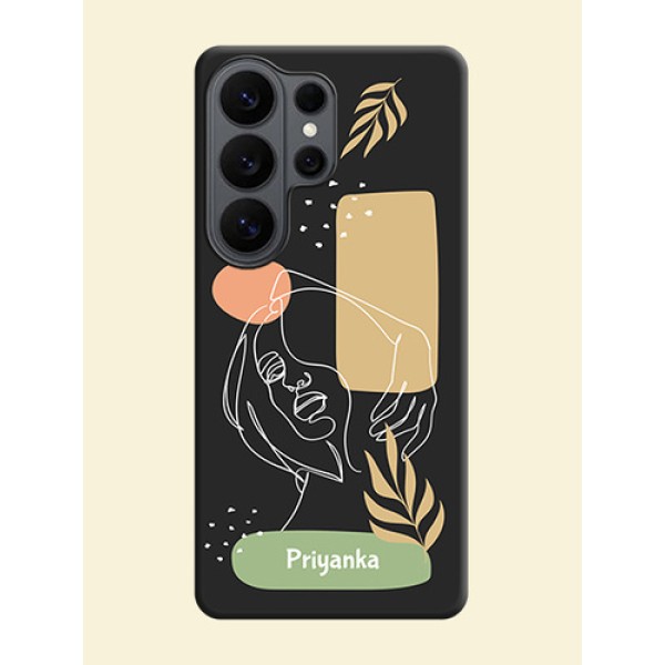 Custom Text With Line Art Of Women & Leaves Design On Space Black Custom Soft Matte Mobile Back Cover - Samsung Galaxy S26 Ultra 5G Custom Text With Line Art Of Women & Leaves Design On Space Black Custom Soft Matte Mobile Back Cover - Samsung Galaxy S26 Ultra 5G