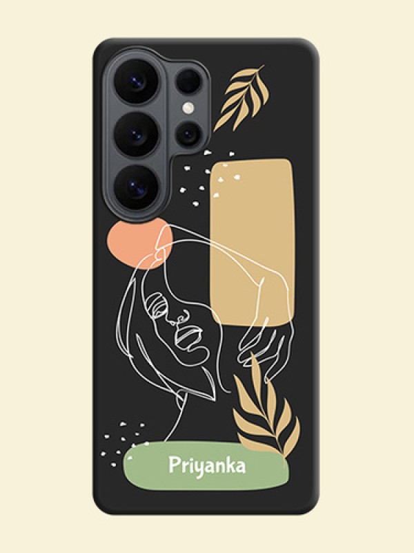 Custom Text With Line Art Of Women & Leaves Design On Space Black Custom Soft Matte Mobile Back Cover - Samsung Galaxy S26 Ultra 5G