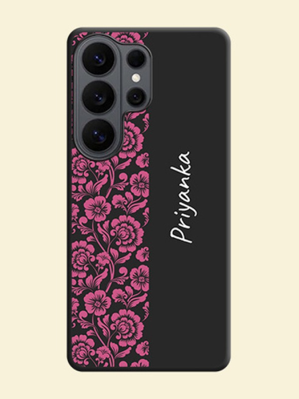 Pink Floral Pattern Design With Custom Text On Space Black Custom Soft Matte Mobile Back Cover - Samsung Galaxy S26 Ultra 5G