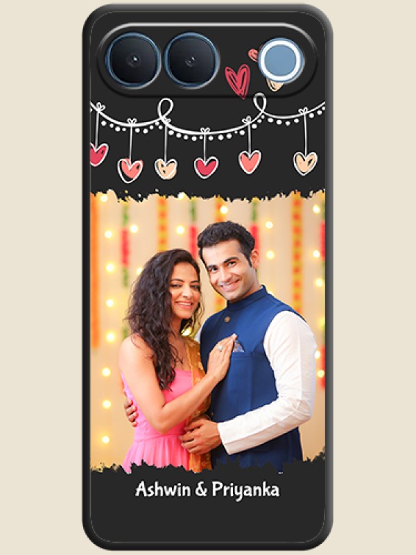 Pink Love Hangings with Name On Space Black Custom Soft Matte Mobile Back Cover - Vivo S2 5G