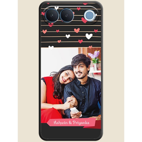 Love Pattern with Name on Pink Ribbon on Photo On Space Black Custom Soft Matte Mobile Back Cover - Vivo S2 5G