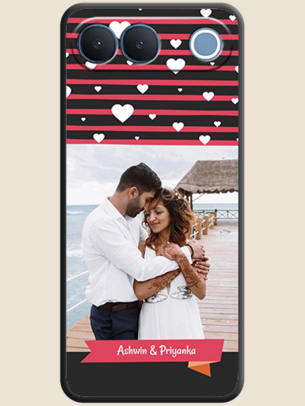White Color Love Symbols with Pink Lines Pattern On Space Black Custom Soft Matte Mobile Back Cover - Vivo S2 5G