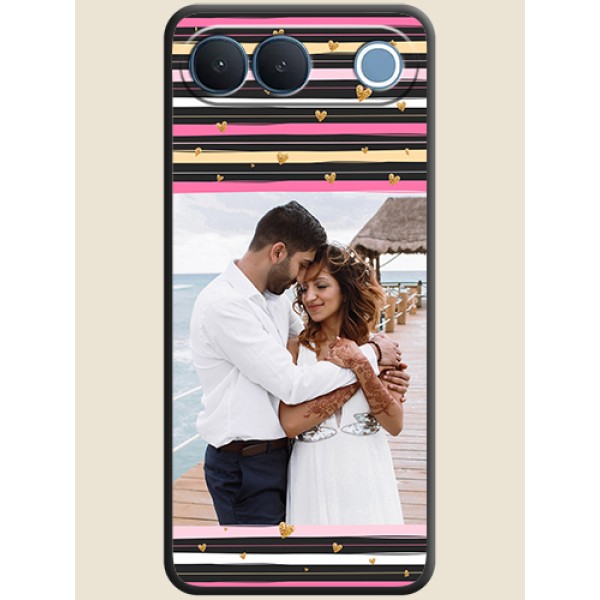 Multicolor Lines and Golden Love Symbols Design on Photo On Space Black Custom Soft Matte Mobile Back Cover - Vivo S2 5G